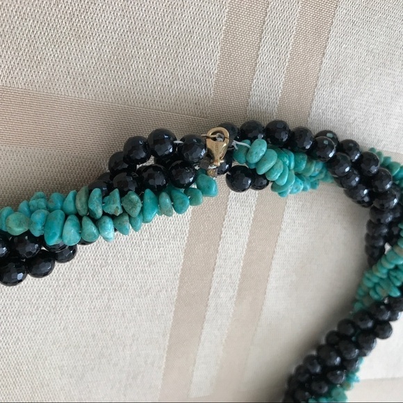 14k Turquoise Black Jet Bracelet Necklace Set - Picture 8 of 12